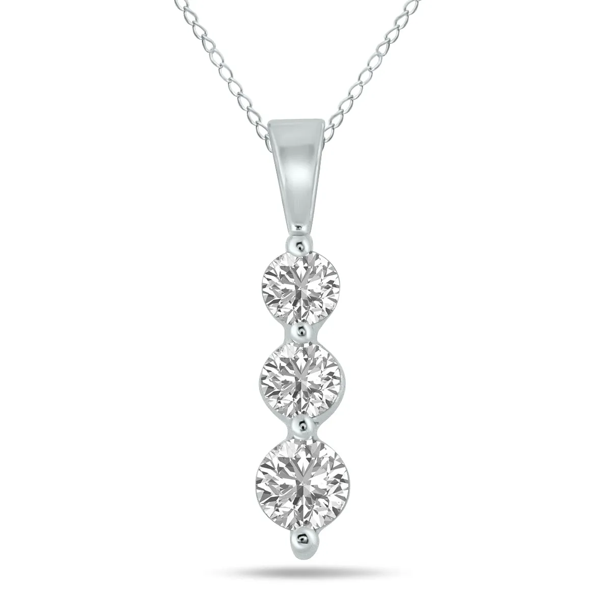 1/2 Ctw Lab Grown Diamond Three Stone Snow Pendant In 10K White Gold