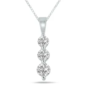 1/2 Ctw Lab Grown Diamond Three Stone Snow Pendant In 10K White Gold