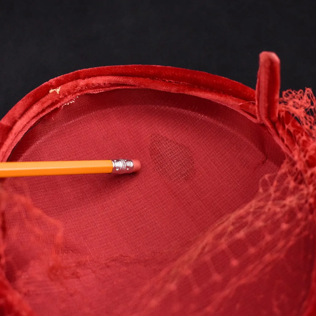 1950s Red Velvet Vintage Swirl Hat