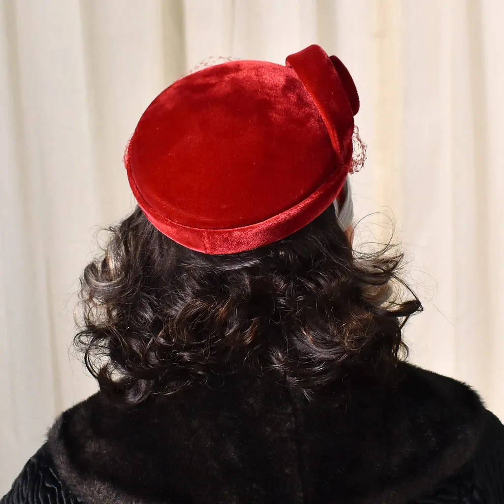 1950s Red Velvet Vintage Swirl Hat