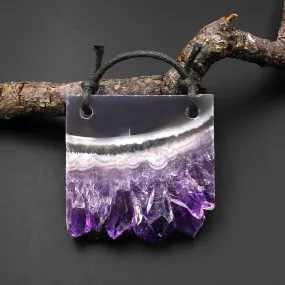 2 Hole Pendant Natural Smoky Quartz White Snow Mountain Purple Amethyst Crystal Flower Stalactite Druzy A1