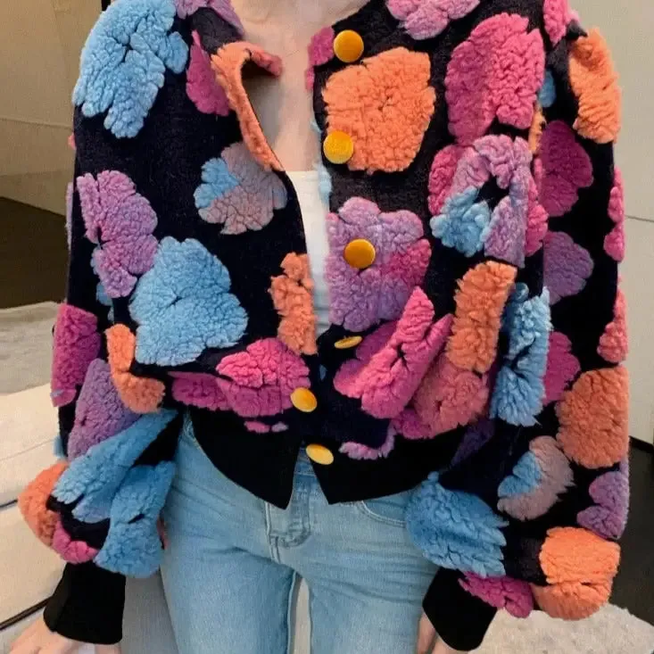 3D Flower Colorfull Long Sleeved Jacket