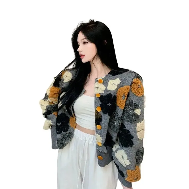 3D Flower Colorfull Long Sleeved Jacket