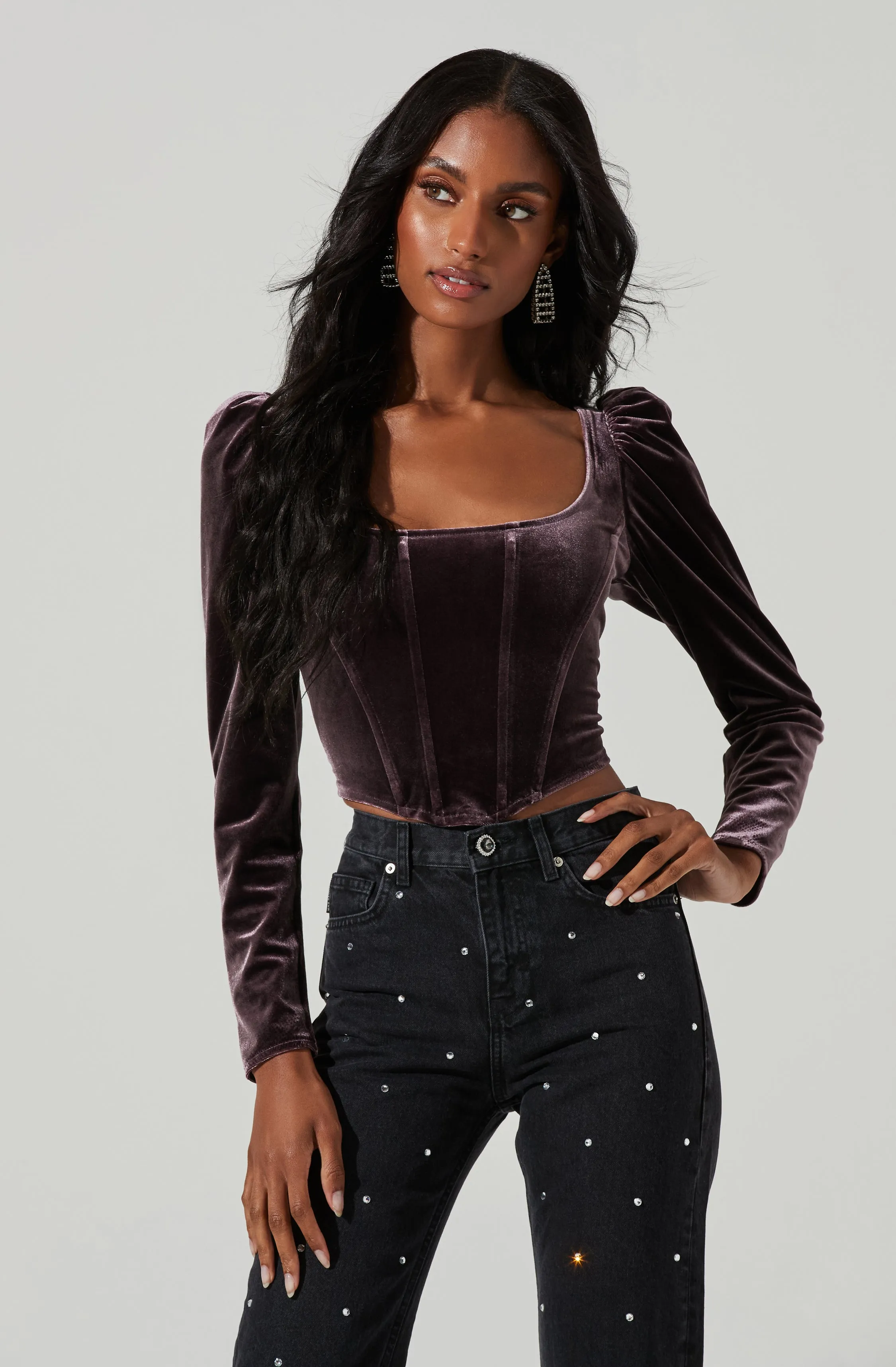 Ashbury Velvet Corset Long Sleeve Top