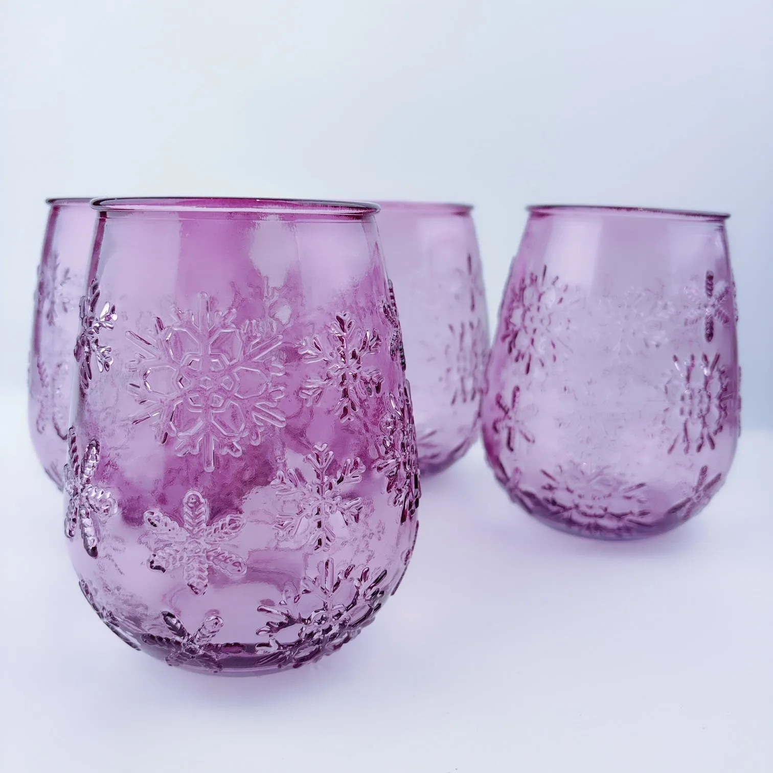 Authentic San Miguel Drinking Glasses 100% Recycled Glass Pink Snow Flakes - Set of 4