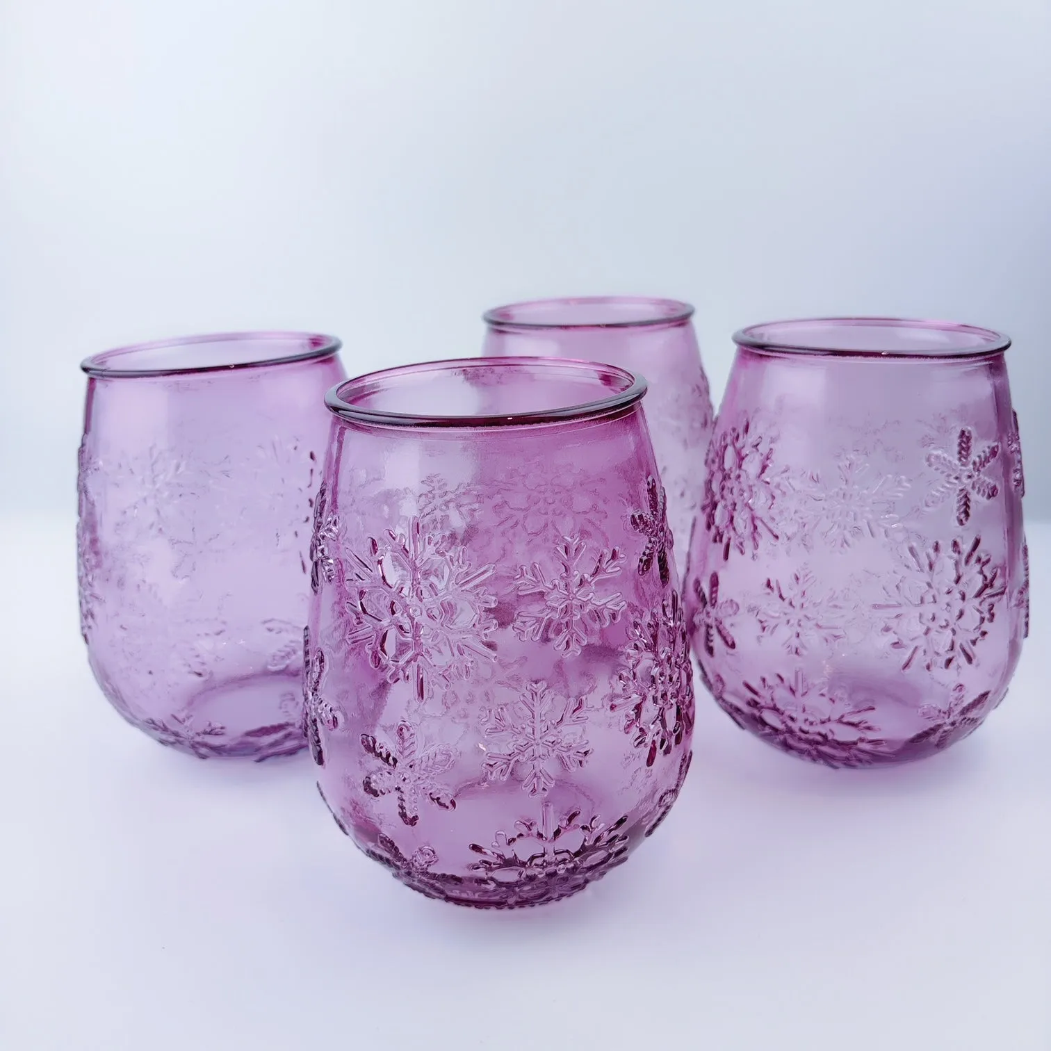 Authentic San Miguel Drinking Glasses 100% Recycled Glass Pink Snow Flakes - Set of 4