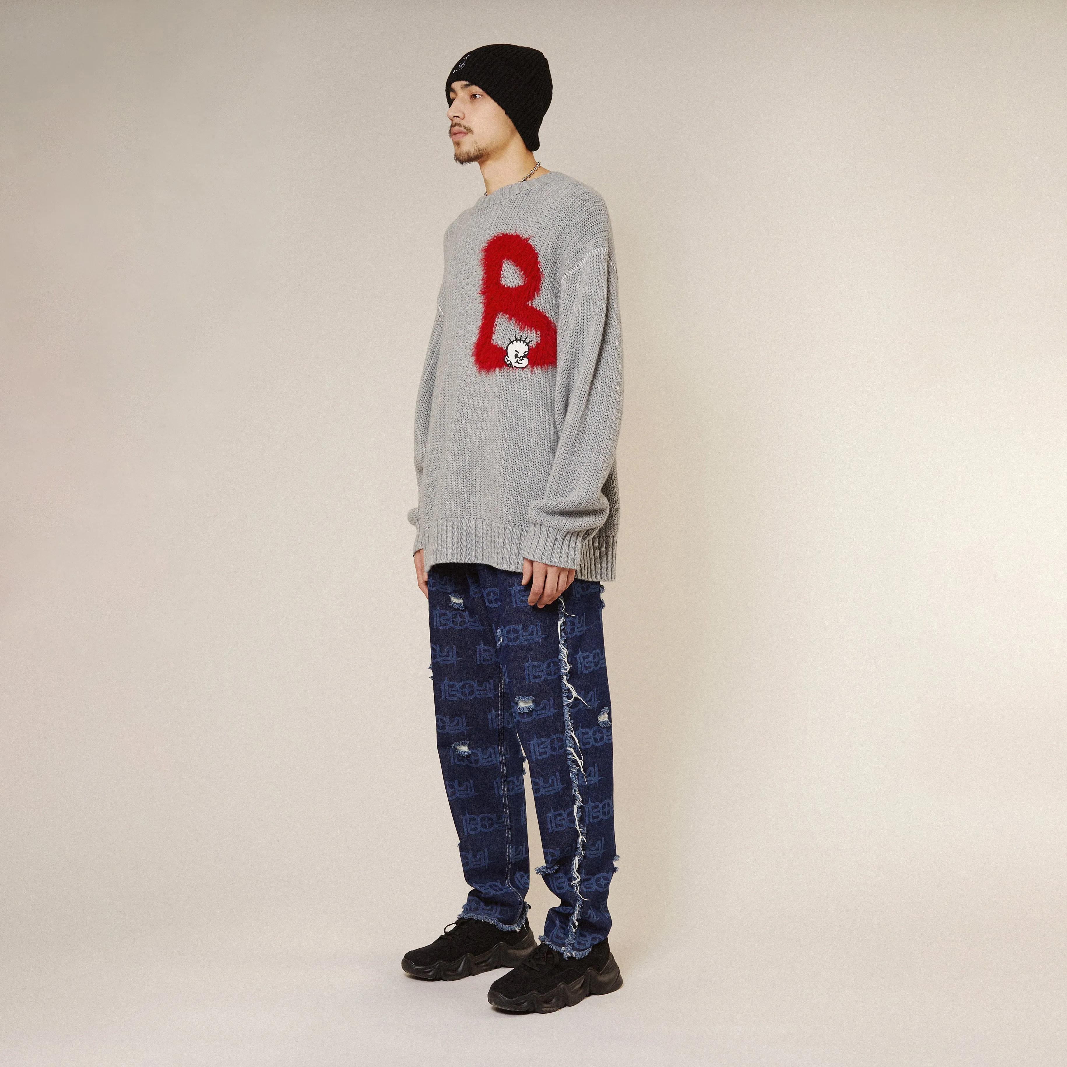 B IS FOR BOY KNITTED JUMPER - SNOW MARL/HEATHER MARL