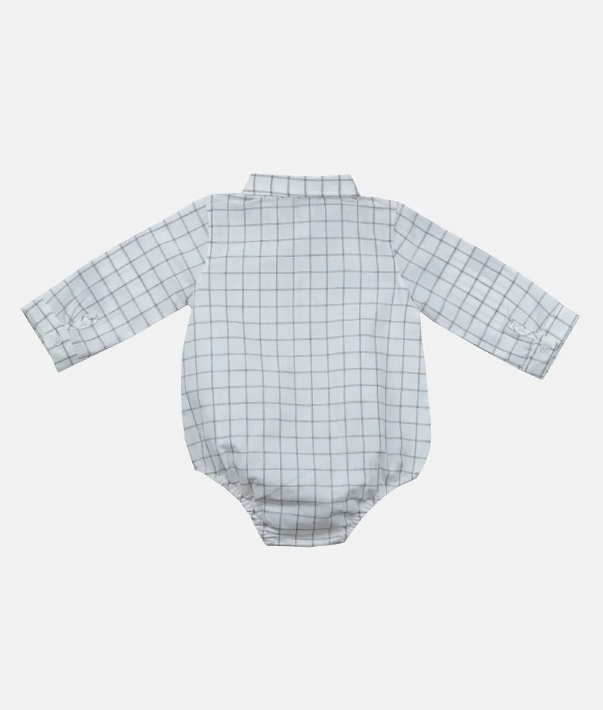 Baby Boy Ivory Plaid Long Sleeved Romper