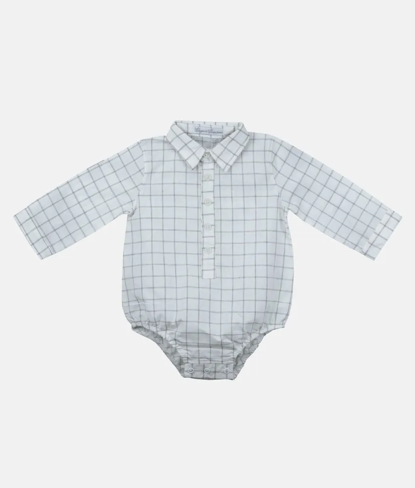 Baby Boy Ivory Plaid Long Sleeved Romper