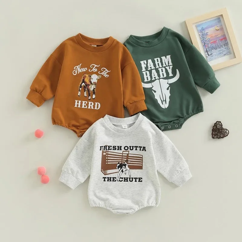 Baby Boys Solid Color Cartoon Print Long-sleeved Jumpsuit