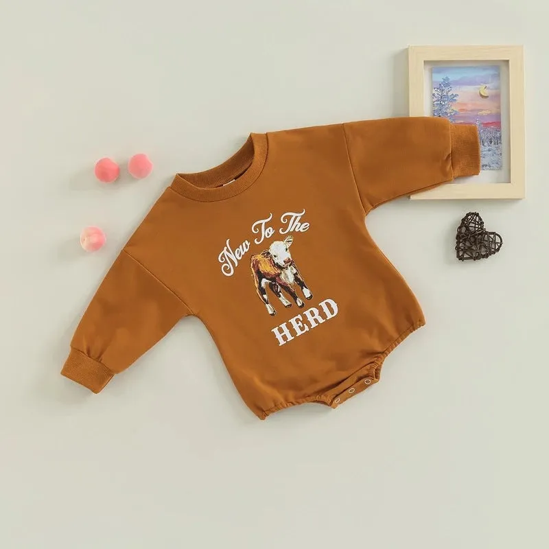 Baby Boys Solid Color Cartoon Print Long-sleeved Jumpsuit