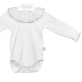 Baby Gi Long Sleeved Bodysuit with Grey Frill Collar