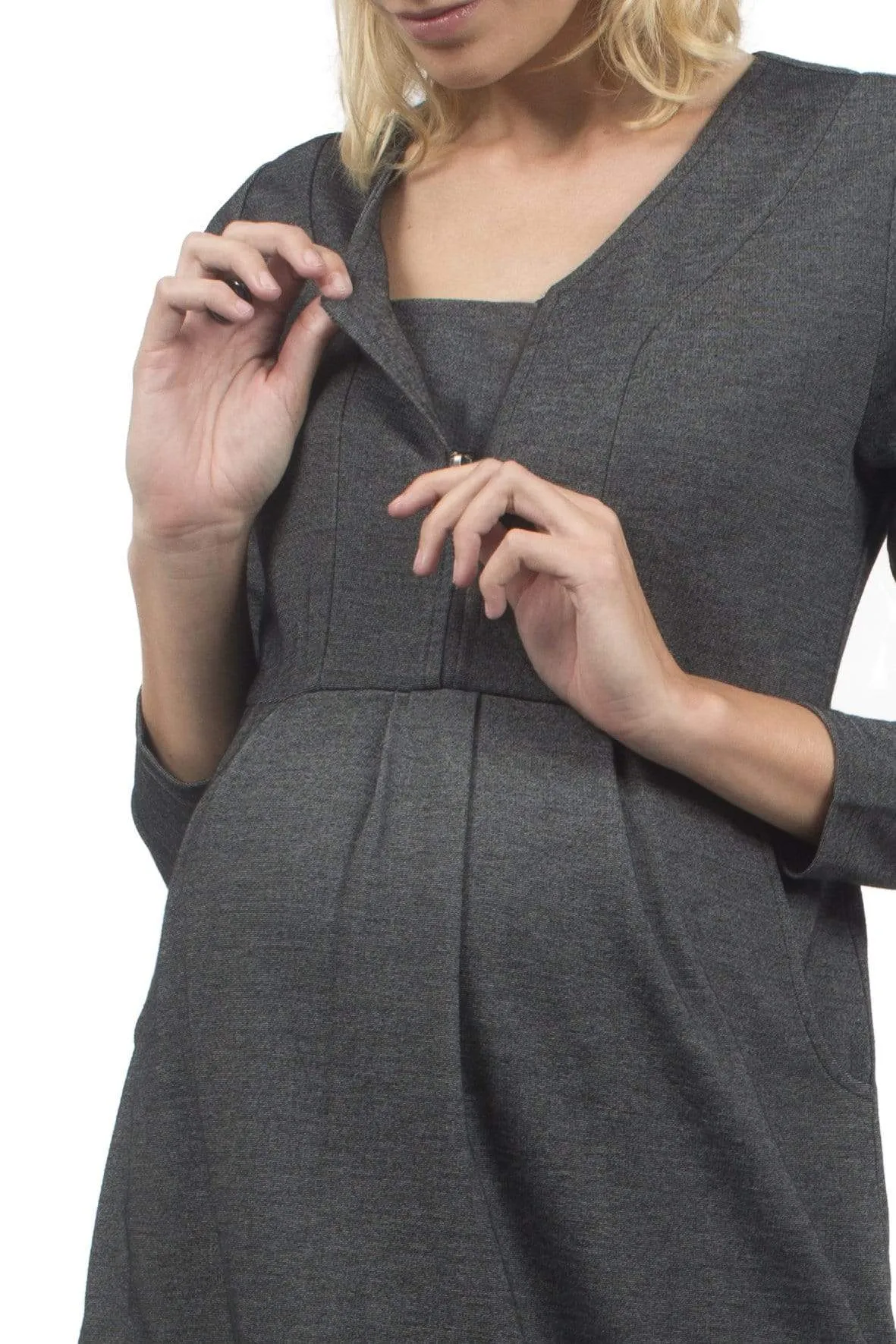 Bente Long Sleeved Bente V-Neck Nursing Dress H.Grey