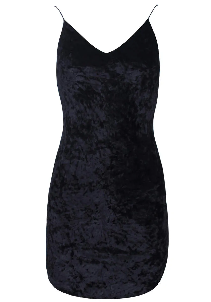 Black Crushed Velvet Dress