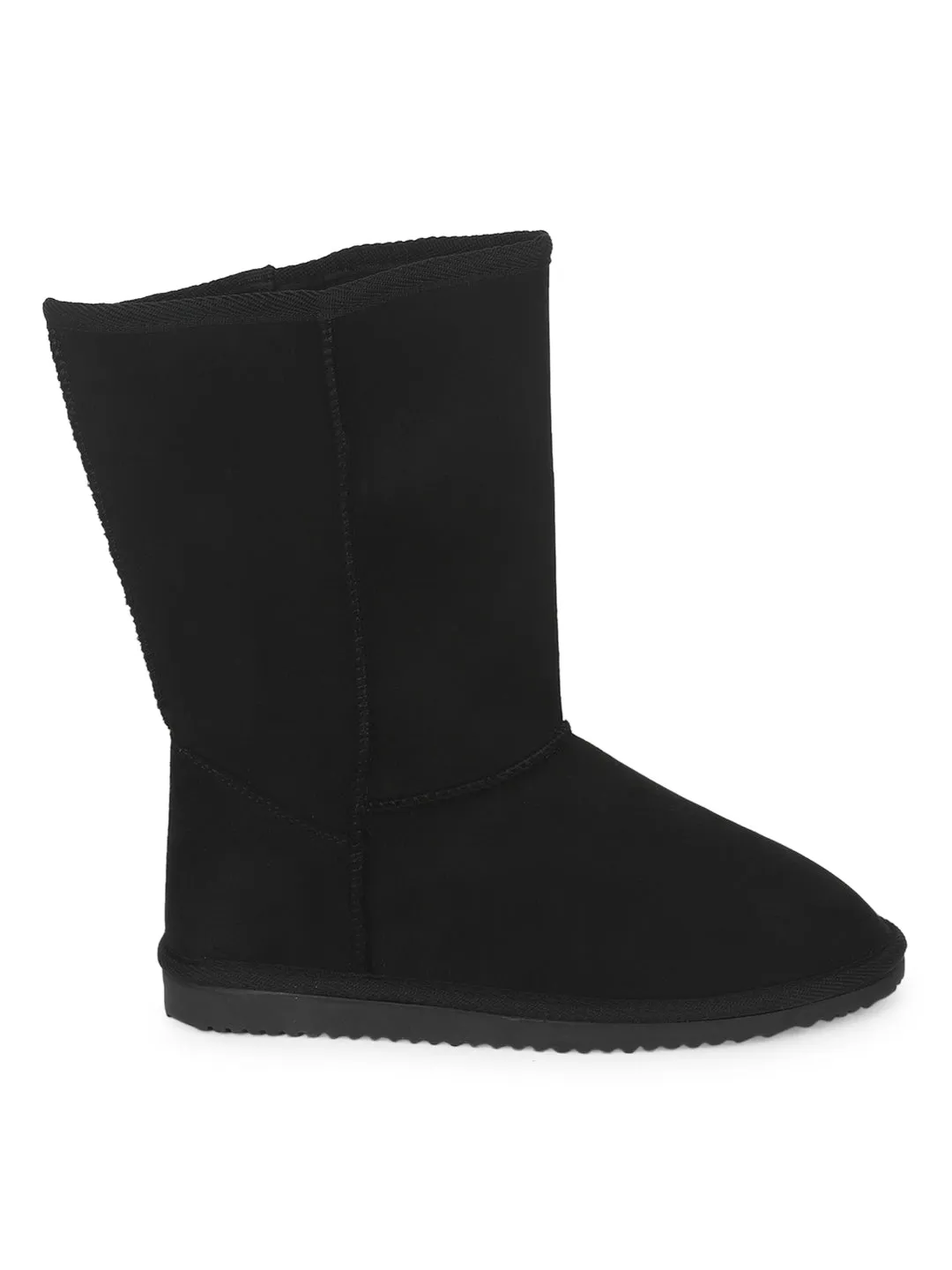 Black Micro Flat Snow Mid Calf Boots (TC-ST-1150-BLKMIC)