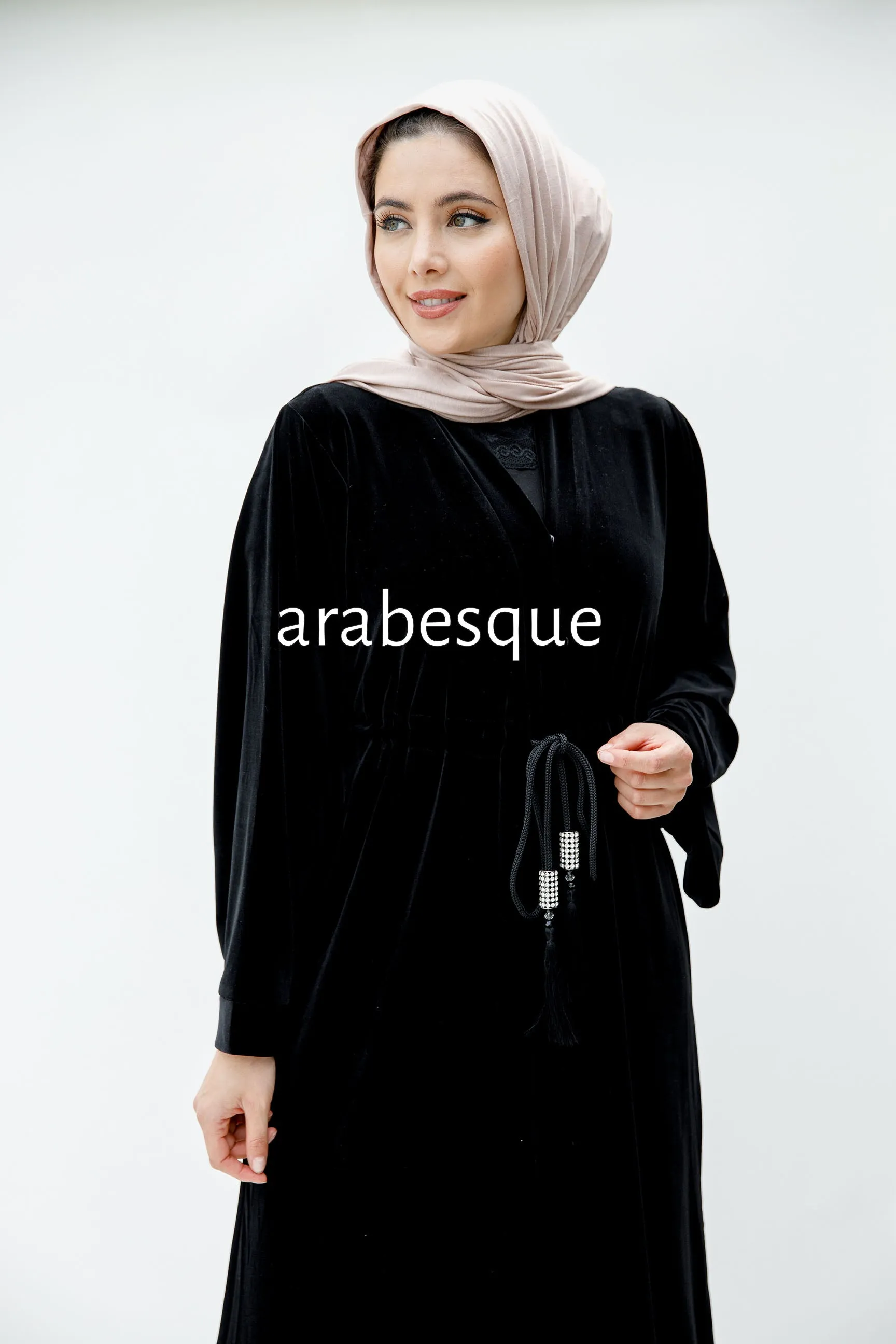 Black Plain Velvet Open Abaya