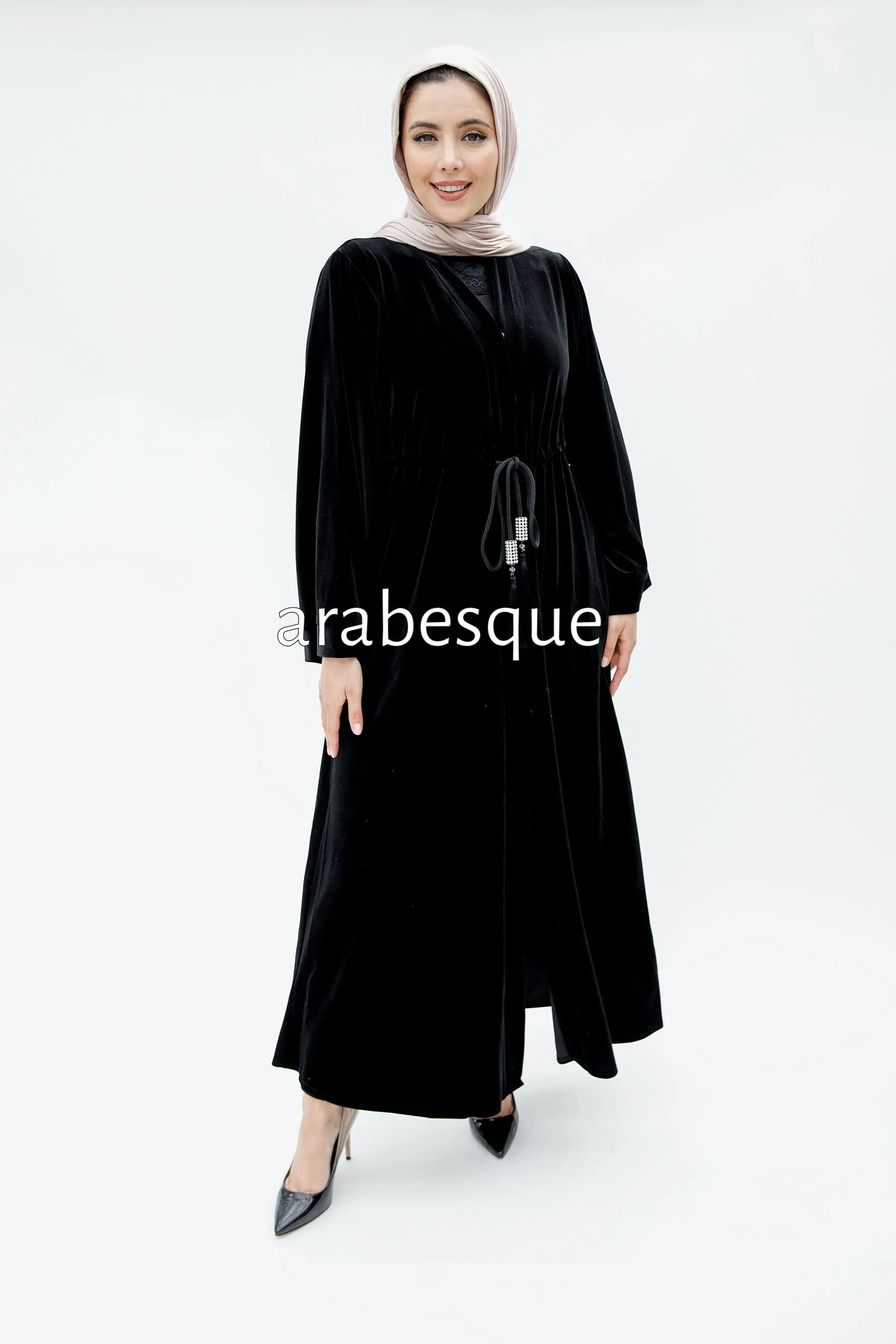 Black Plain Velvet Open Abaya