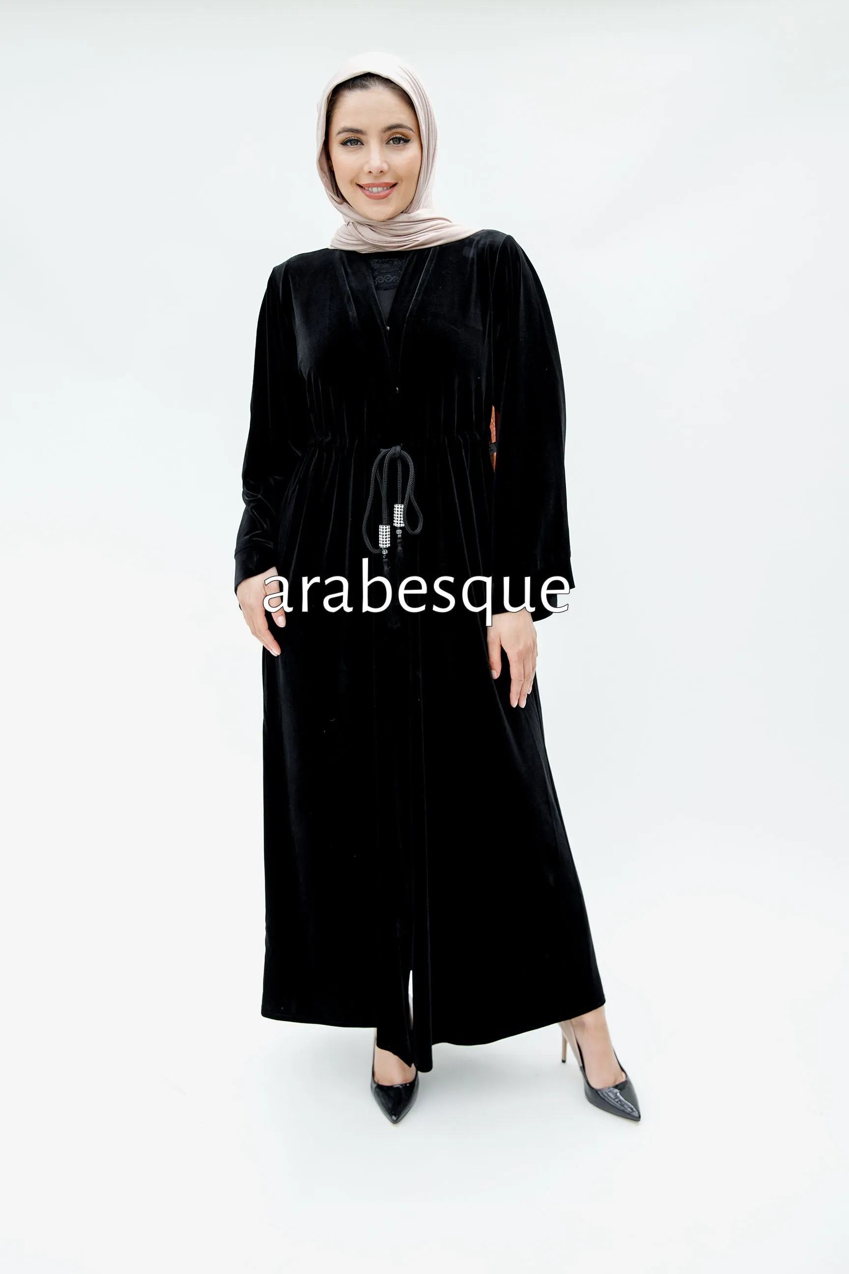 Black Plain Velvet Open Abaya