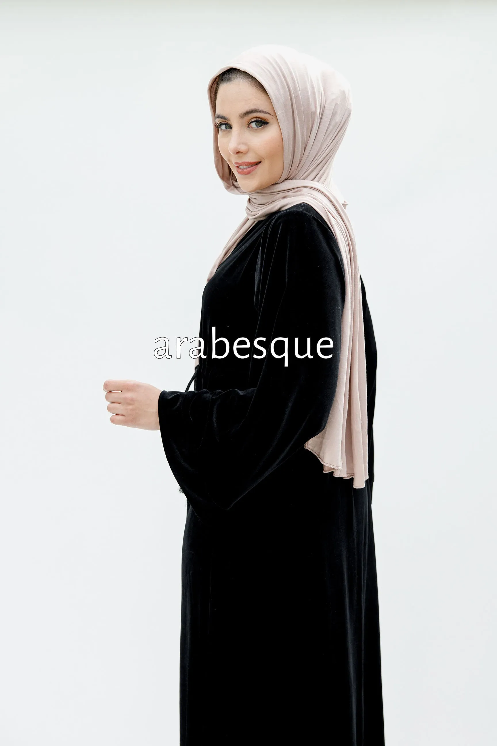 Black Plain Velvet Open Abaya