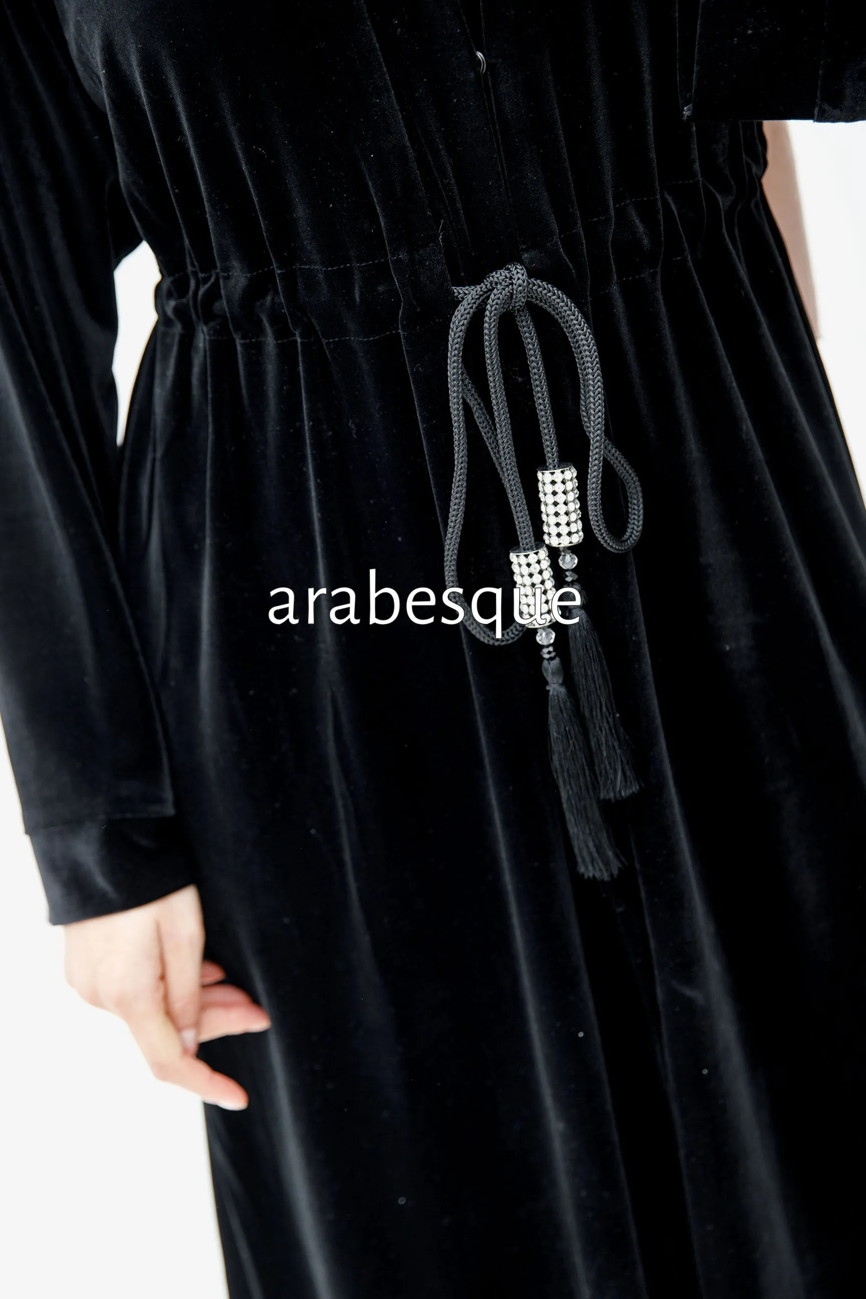 Black Plain Velvet Open Abaya