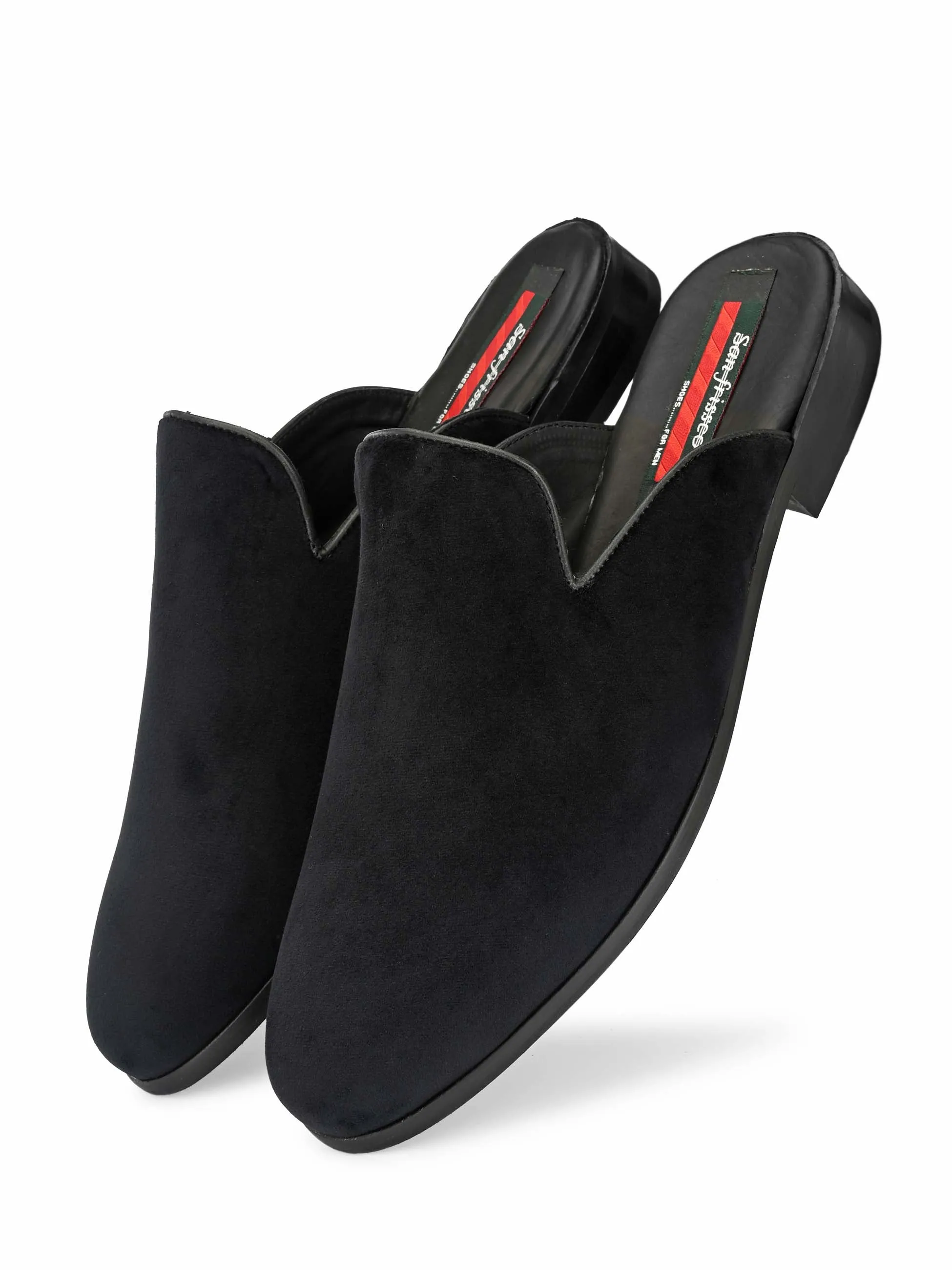 Black Velvet Smooth Mules