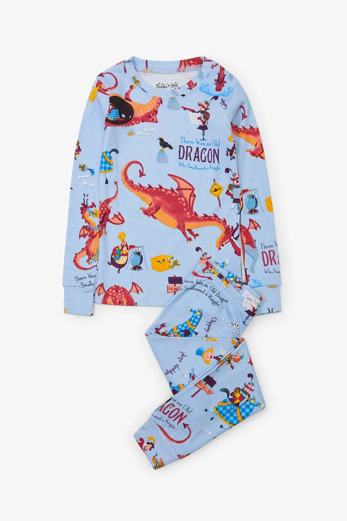 Books To Bed There Was An Old Dragon Who Swallowed A Knight Kids Pajamas and Book Set