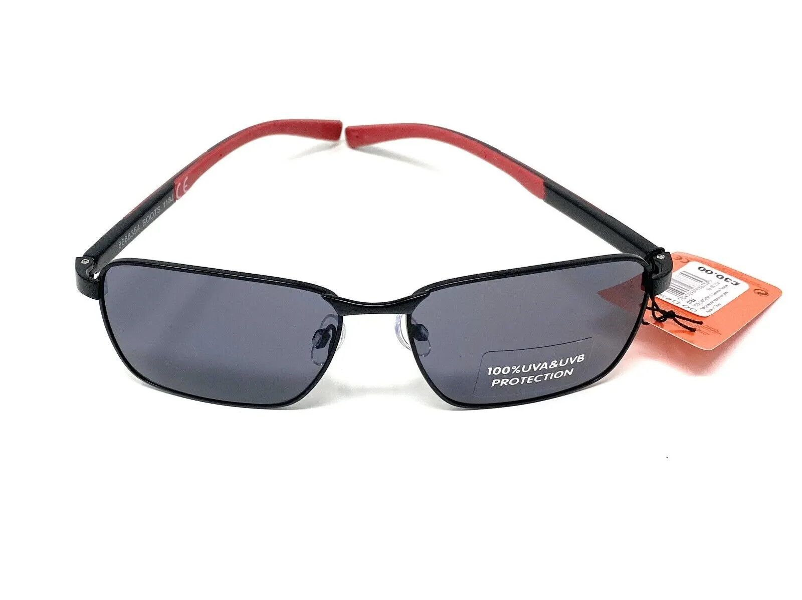 Boots Men's Active Sunglasses Black Frames Red Arms 118J