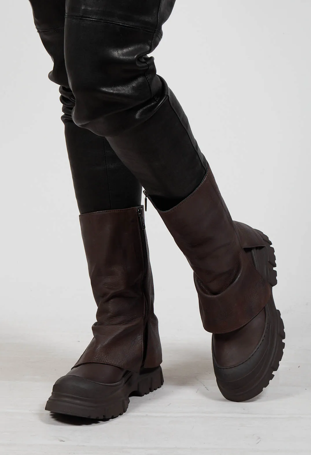 Boots with Fold Over Feature in Gasoline Chocolate