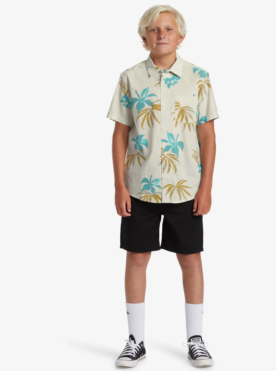 Boys 8-16 Apero Classic Short Sleeve Woven Shirt - Snow White Aop Mix Bag Ss