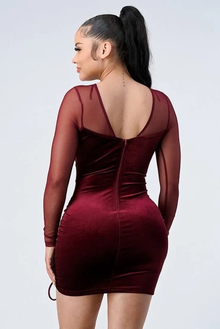 Brandy Velvet Long Sleeve Mini - Burgundy