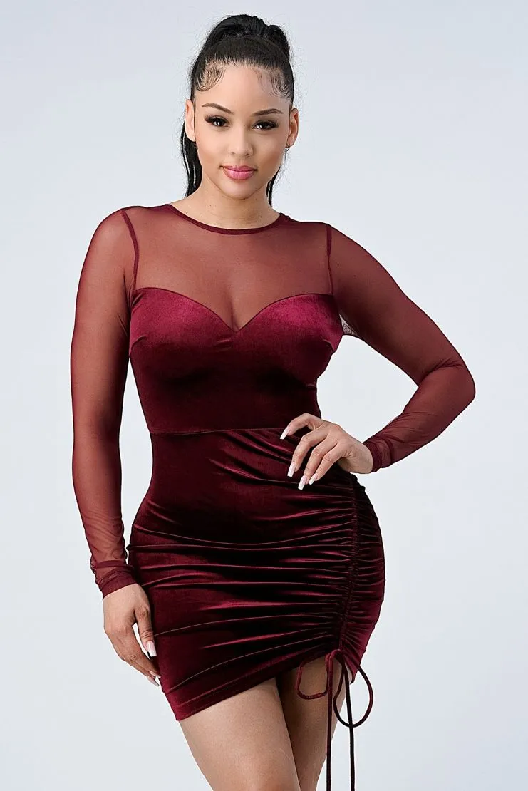 Brandy Velvet Long Sleeve Mini - Burgundy