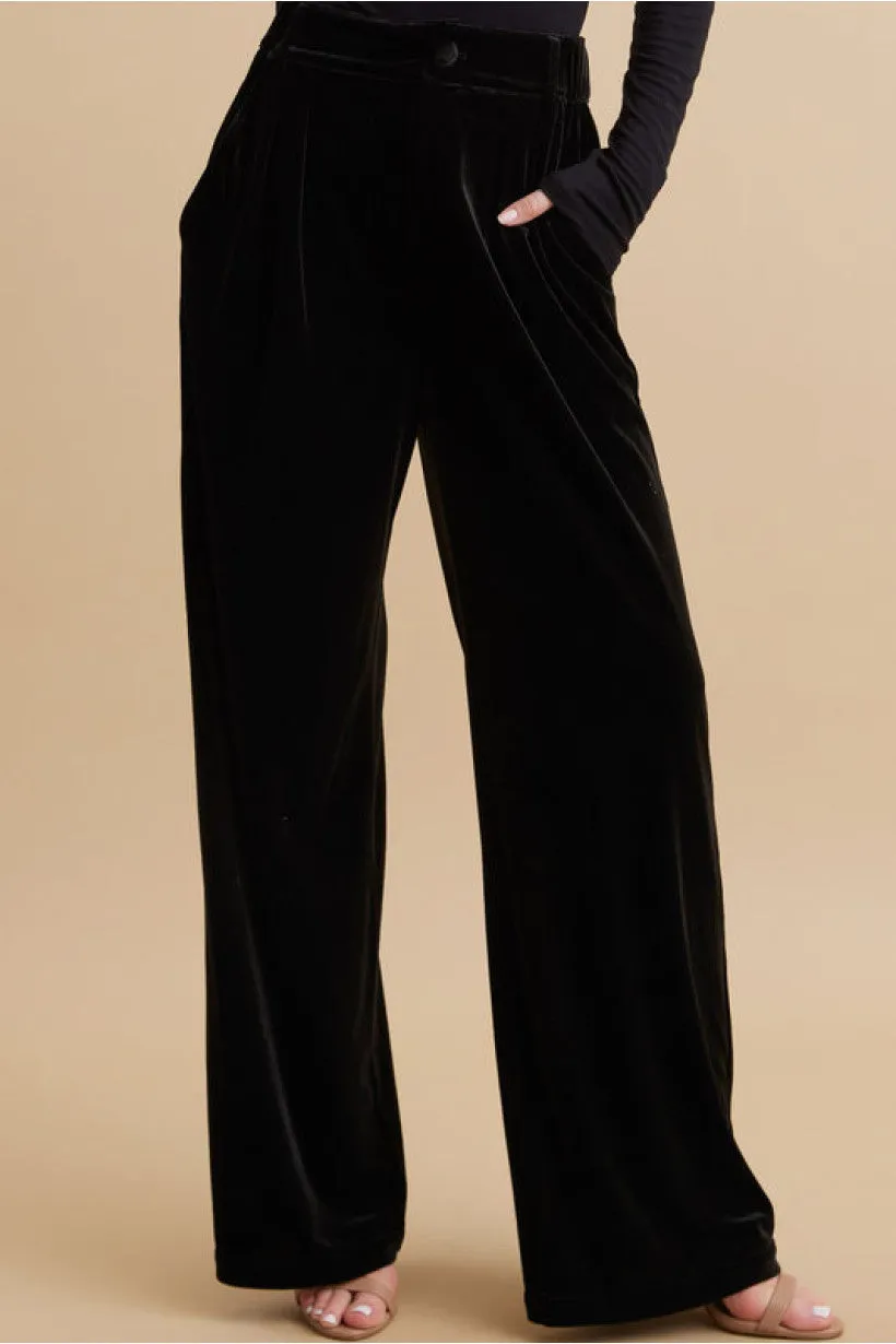 Classy Velvet Wide Leg Pants - Black