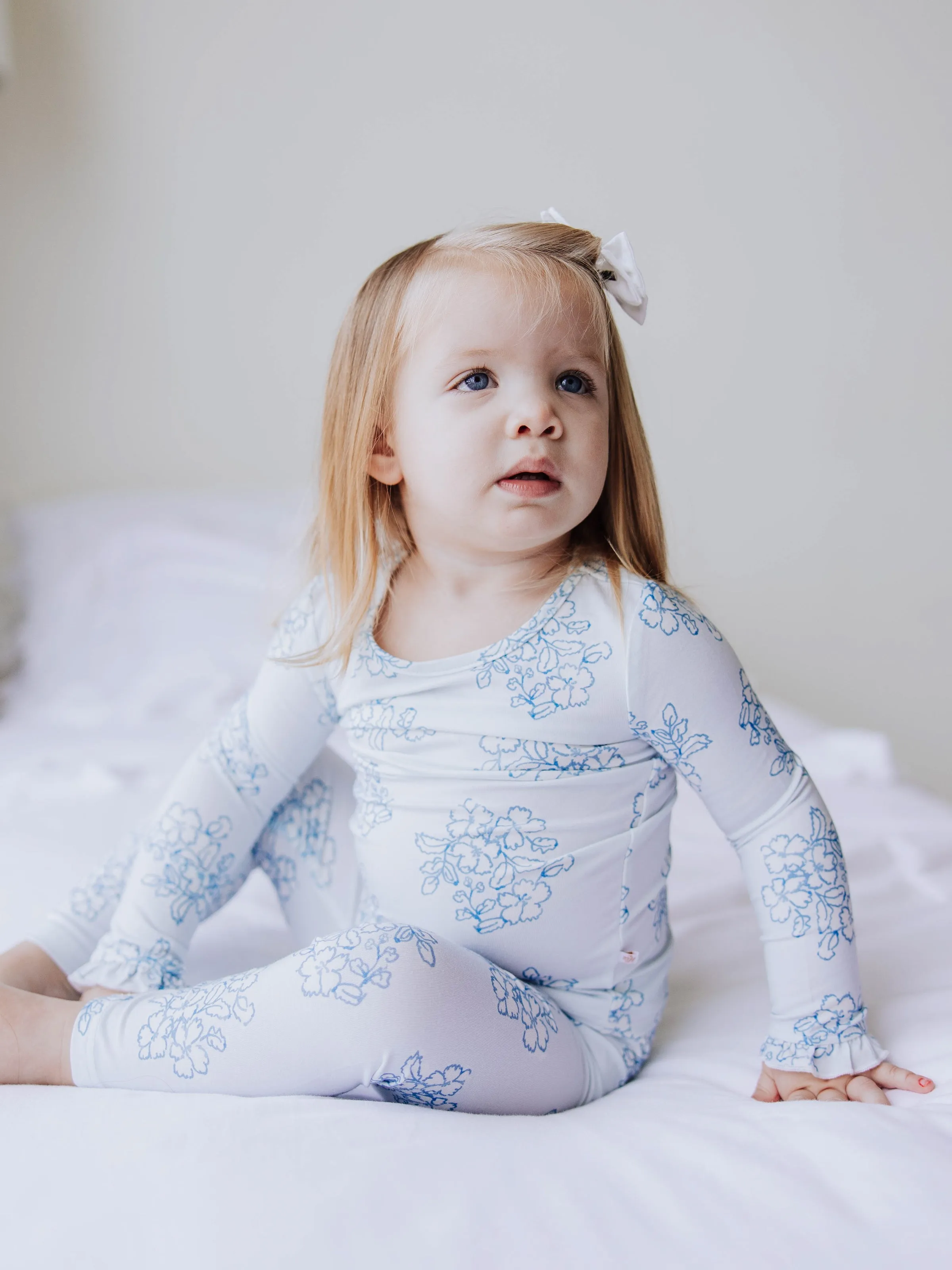 Cloud Fitted Ruffled Pajamas - Flourishing Blues