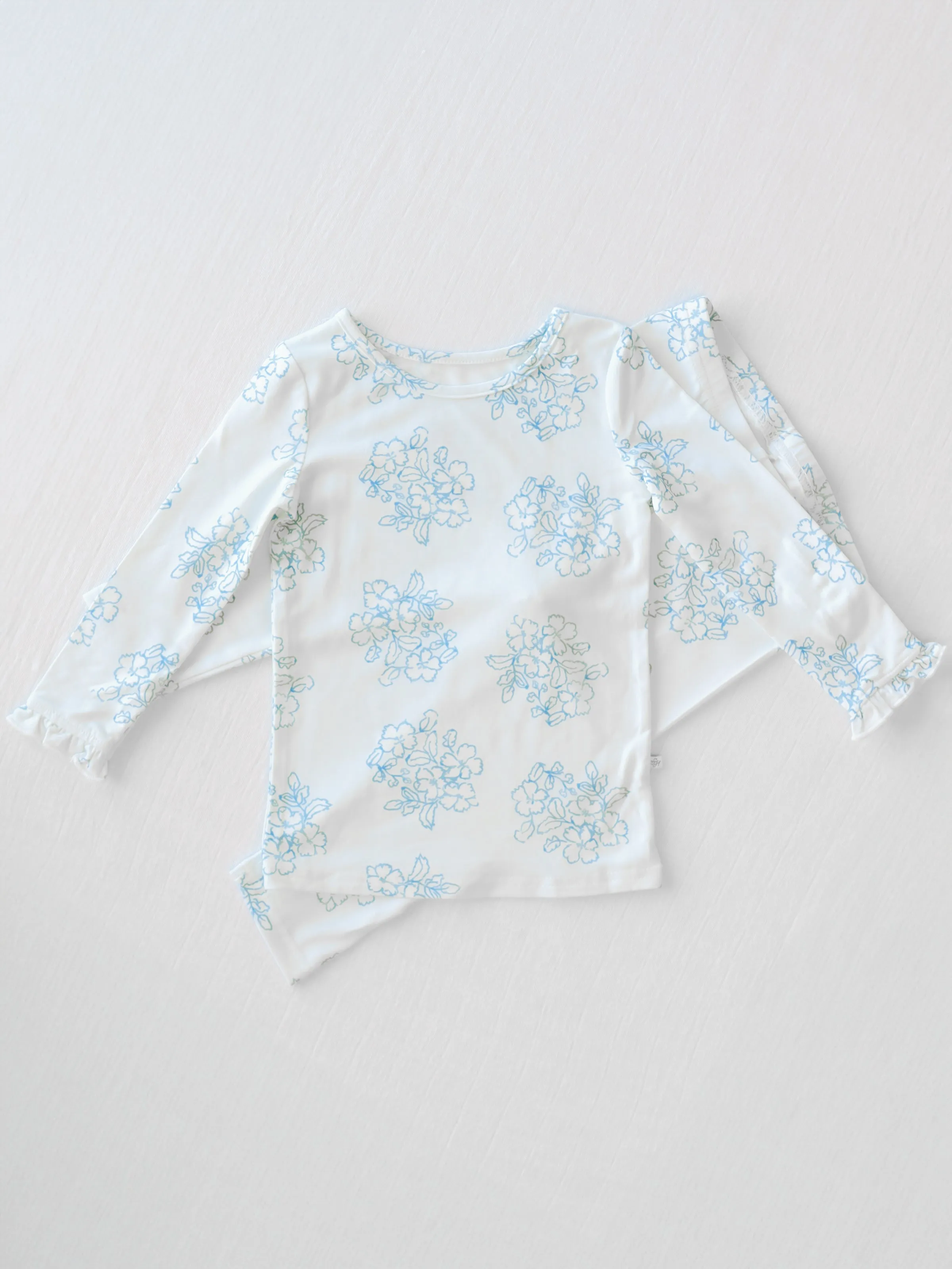 Cloud Fitted Ruffled Pajamas - Flourishing Blues