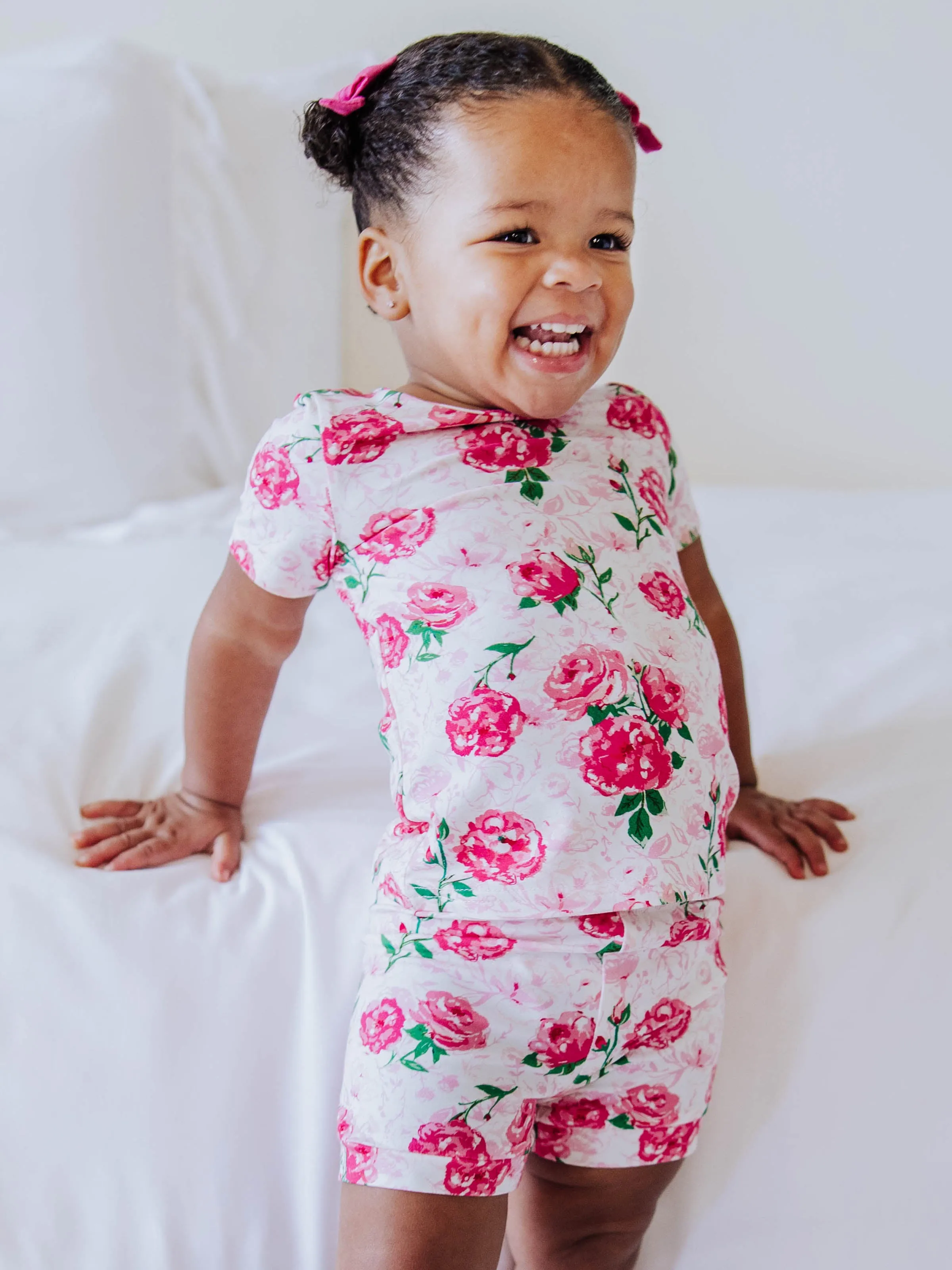 Cloud Fitted Short Set Pajamas - Raspberry Roses