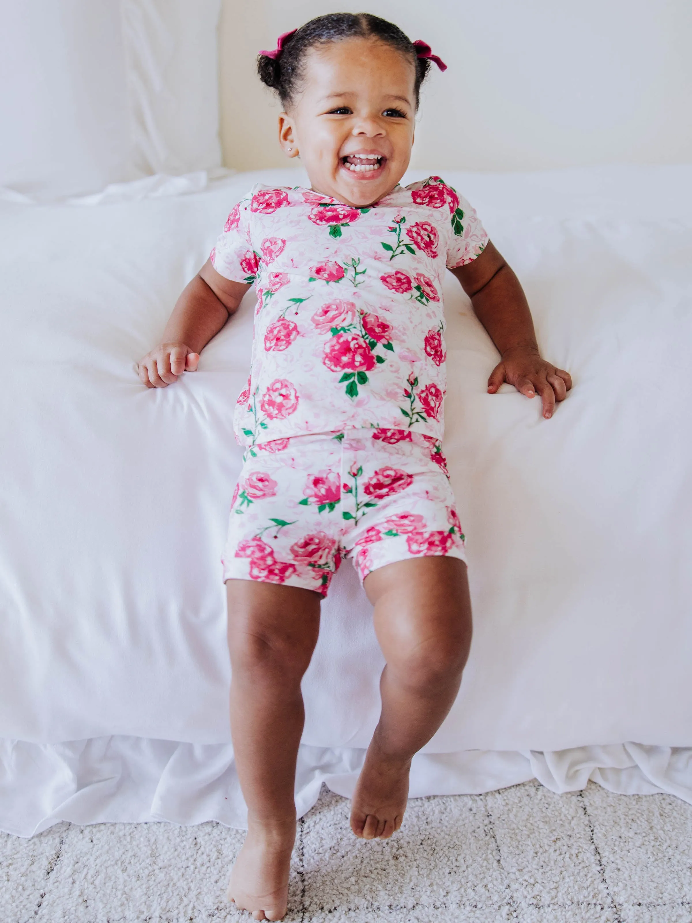 Cloud Fitted Short Set Pajamas - Raspberry Roses