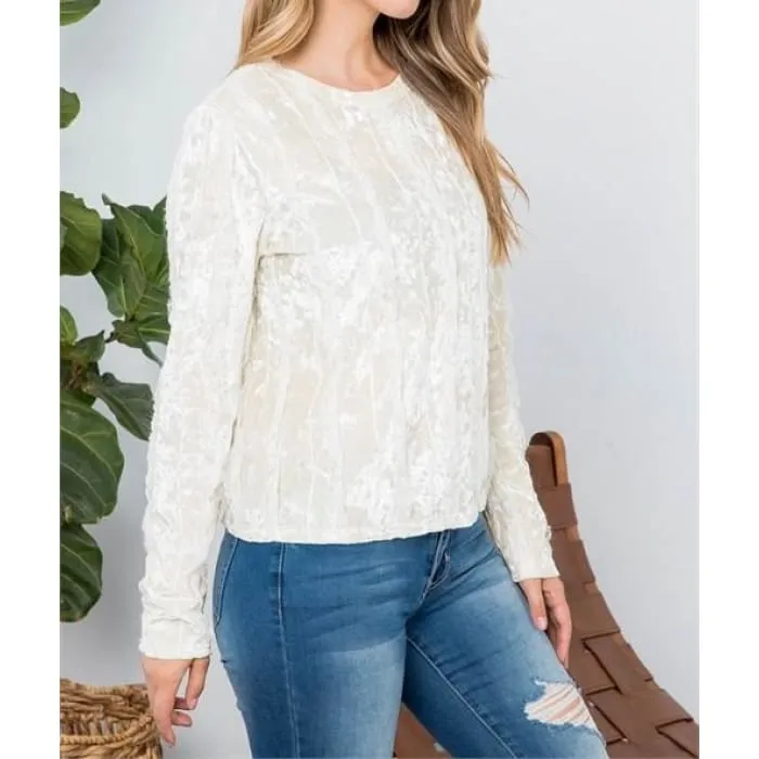 Cream Crushed Velvet & Lace Top