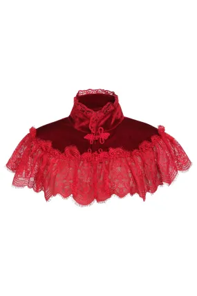 Dark Red Velvet & Lace Capelet