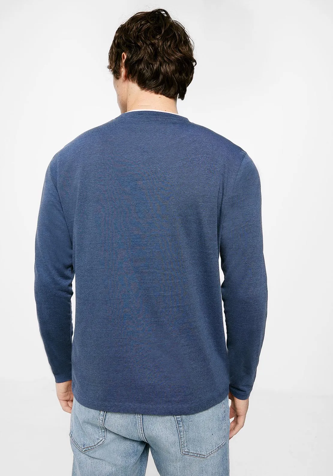 Double micro-striped long-sleeved T-shirt - Blue