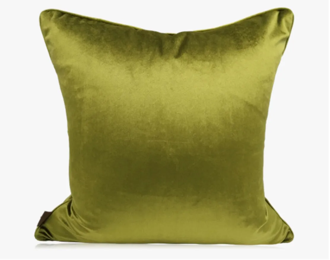 Embroidered Fern Leaf Green Velvet Cushion