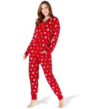 Family PJs Women's Santa and Friends Hooded Fleece Pajamas, Santa/Red, XS