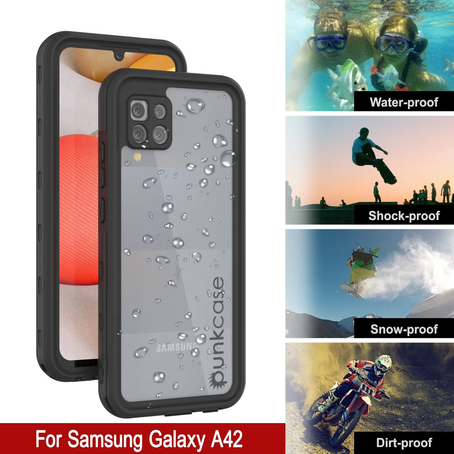 Galaxy A42 5G Waterproof Case PunkCase StudStar Black Thin 6.6ft Underwater IP68 Shock/Snow Proof