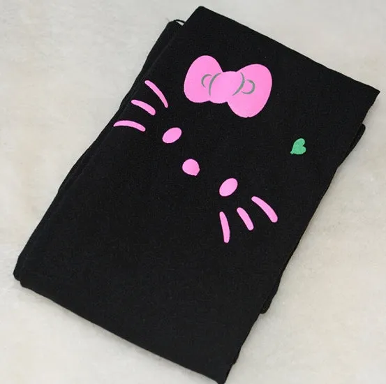 Girls Velvet Kitty Print Tights