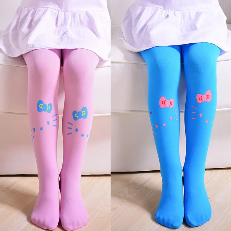 Girls Velvet Kitty Print Tights