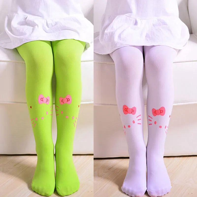 Girls Velvet Kitty Print Tights