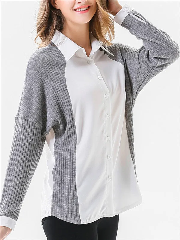 Gray stitching White Long-sleeved Shirt