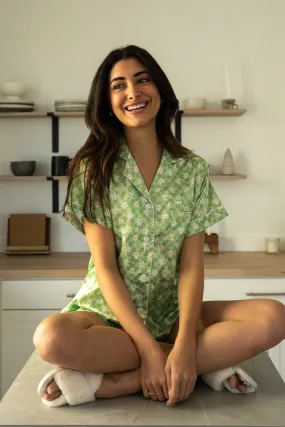 Green Daisy Checkered Satin Pajamas