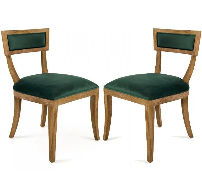 Green Velvet Curved Back Chairs - Pair