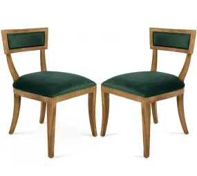 Green Velvet Curved Back Chairs - Pair