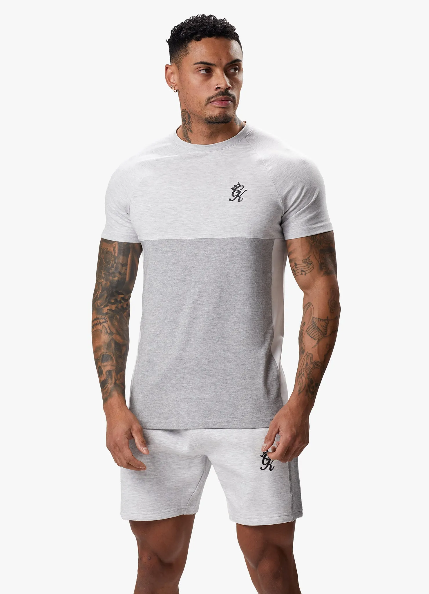 Gym King Contrast Panel Jersey Tee - Snow Marl/Light Grey/White